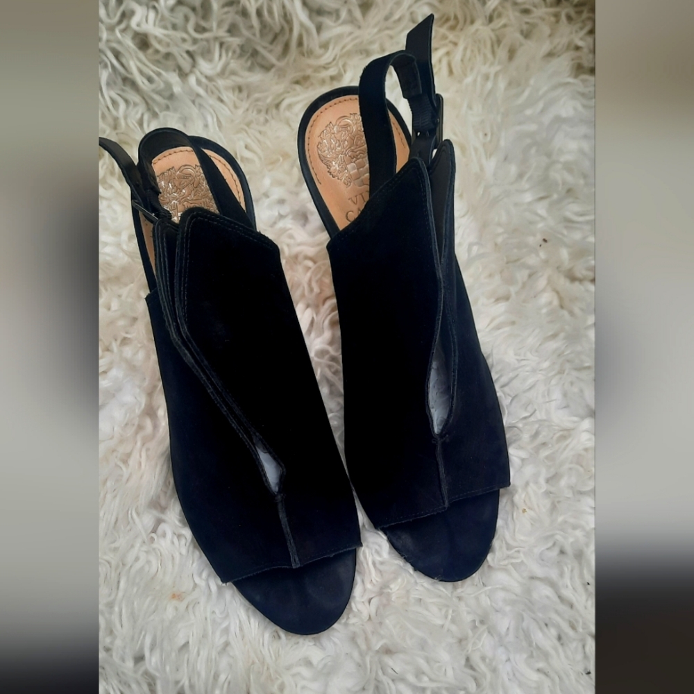 Vince Camuto Black Suede Open-Toe Slingback Heels - Picture 6 of 10